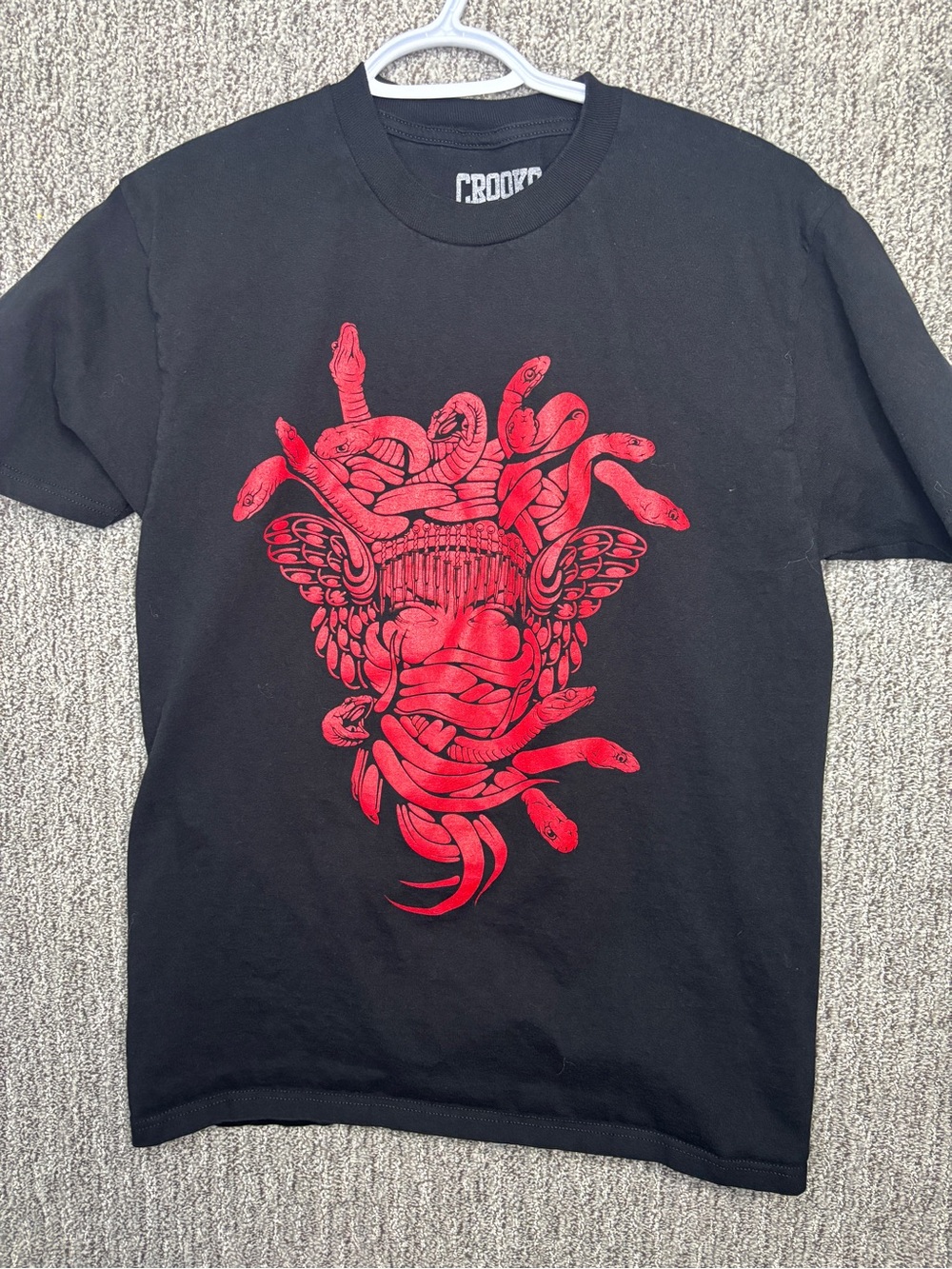 Crooks & Castles Men’s Black Casual T-shirt Red Snake Medusa Graphic